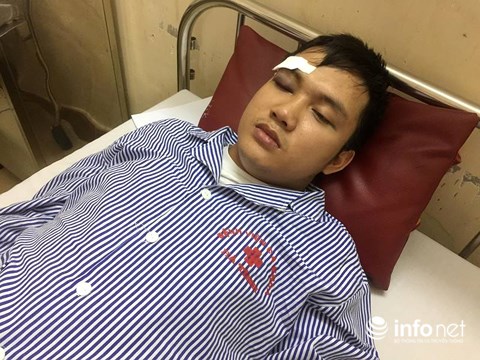 Sinh viên thực tập Trần Nhật Giáp bị thương nặng phải khâu nhiều mũi ở mắt bên phải